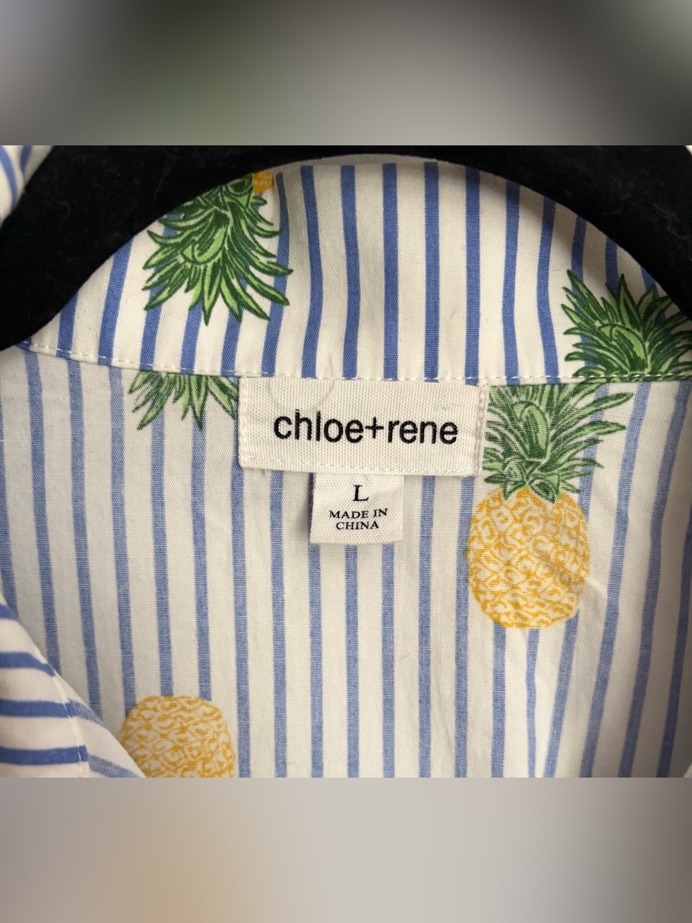 Striped Cotton Pineapple Button Up Shirt Dress Retro Summer Preppy Kitchy Sz L - Picture 3 of 6